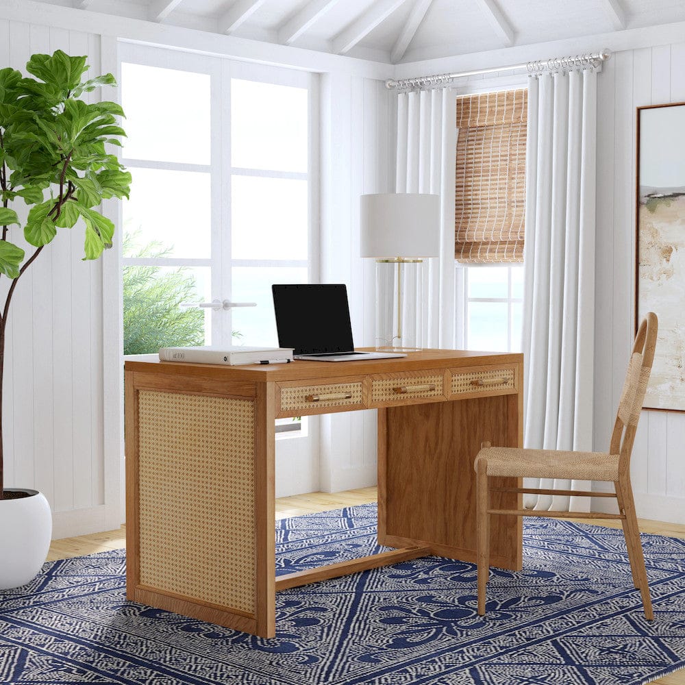 Butler Specialty Company - Mesa 48 in. W Rectangular Cane/Solid Wood 3 Drawer Writing Desk, Natural - 9754438 view 6