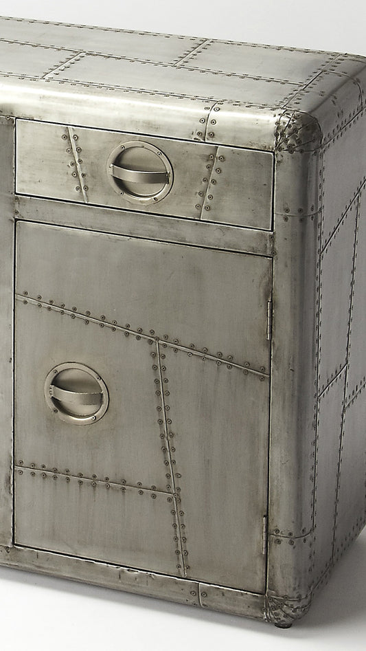 Butler Specialty Company - Midway Aviator - Midway 53 in. W Rectangular Metal Aviator Themed 3 Drawer 3 Door Console Cabinet, Silver - 5152330