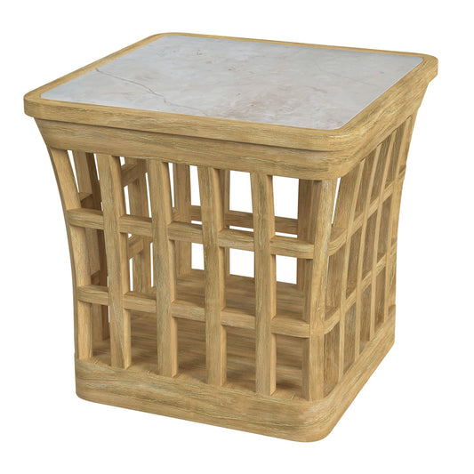 Butler Specialty Company - Monhegan Indoor/Outdoor 25.25 in. W Square Marble & Teak End Table, Light Brown - 5665436_CLOSEOUT