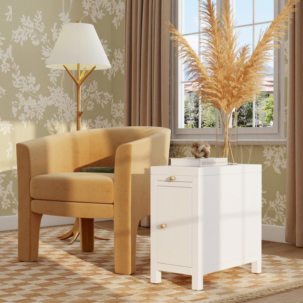 Butler Specialty Company - Nora 12 in. W Rectangular Wood 1 Door Narrow End Table w Pull-Out Tray, White - 5940477 view 5