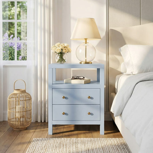 Butler Specialty Company - Nora 21 in. W Rectangular Wood 2 Drawer Nightstand with Open Shelf, Light Blue - 5734522 view 2