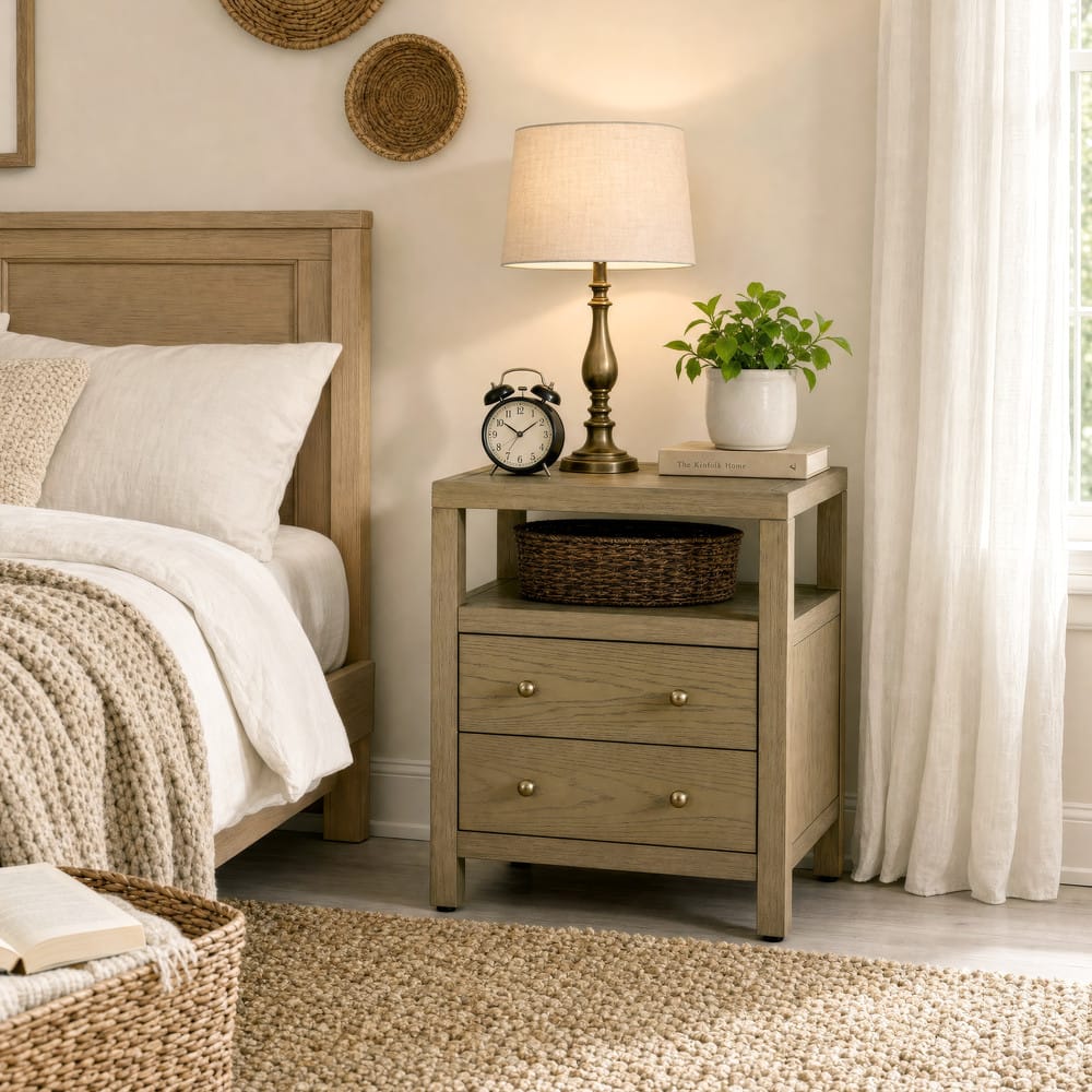 Butler Specialty Company Nora 21 In W Rectangular Wood 2 Drawer Nightstand With Open Shelf Light Brown 5734492 view 7