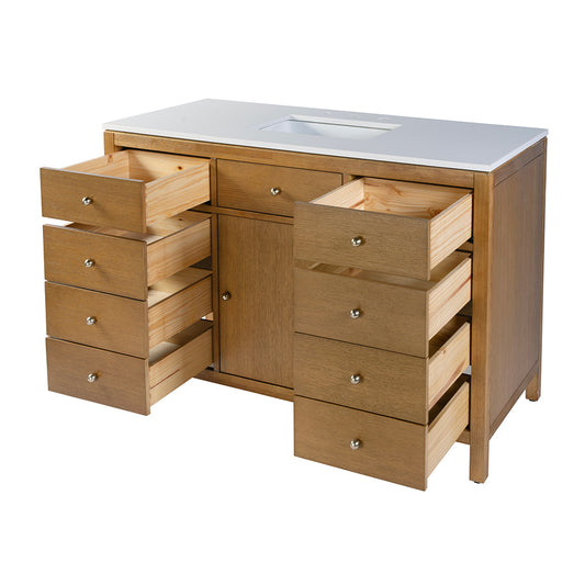 Butler Specialty Company - Nora 48 in. W Quartz and Wood Single Sink 8 Drawer Bathroom Vanity Set, Natural - 5959452 View 2