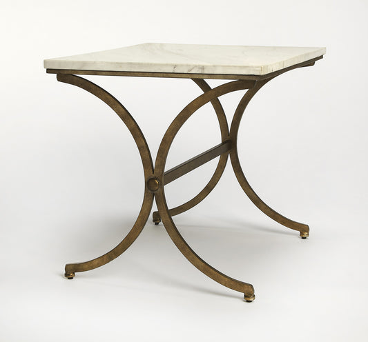 Butler Specialty Company - Pamina 27 in. W Rectangular Marble & Metal Side Table, White/Gold - 9323355