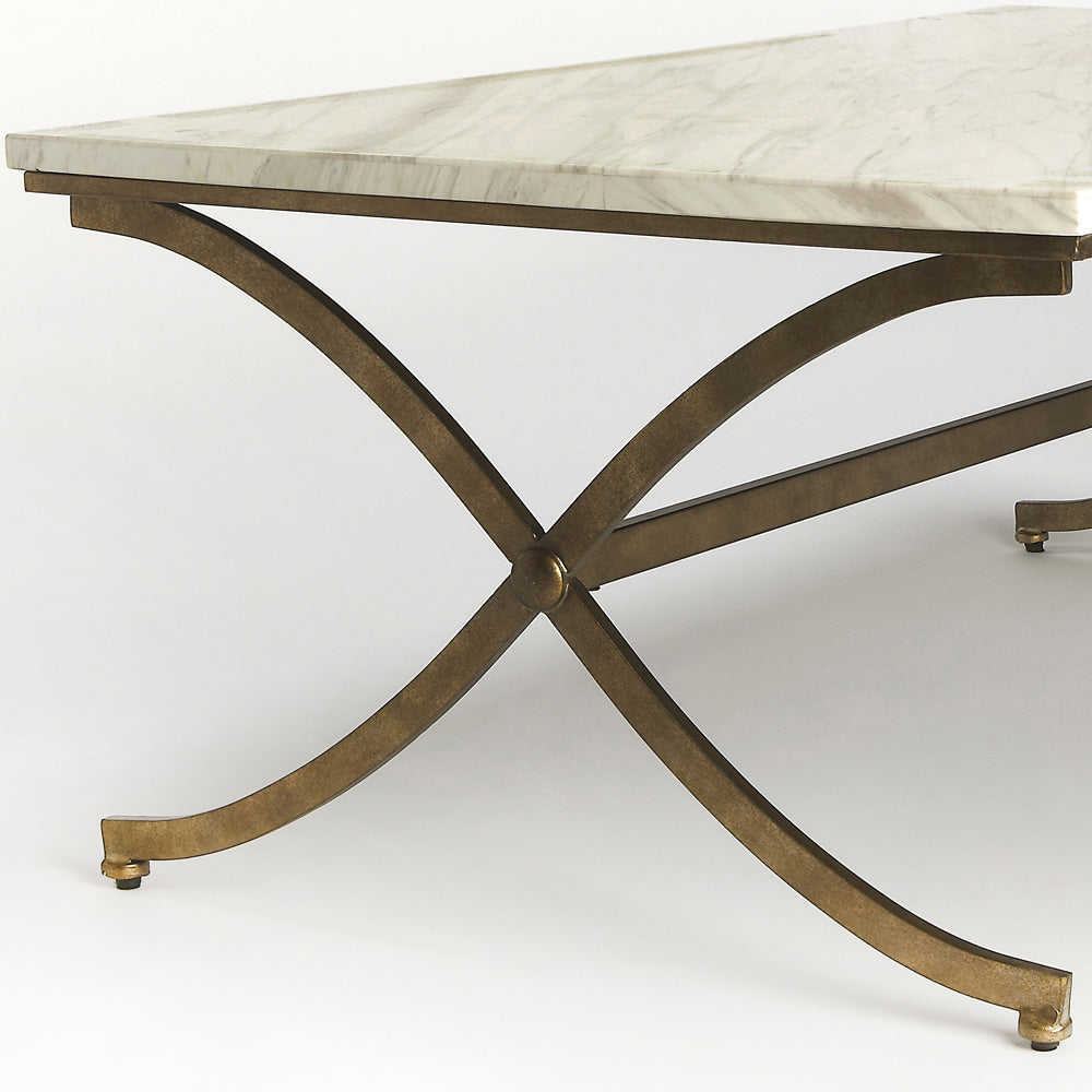 Butler Specialty Company - Pamina 45 in. W Rectangular Marble & Metal Coffee Table, White/Gold - 9322355