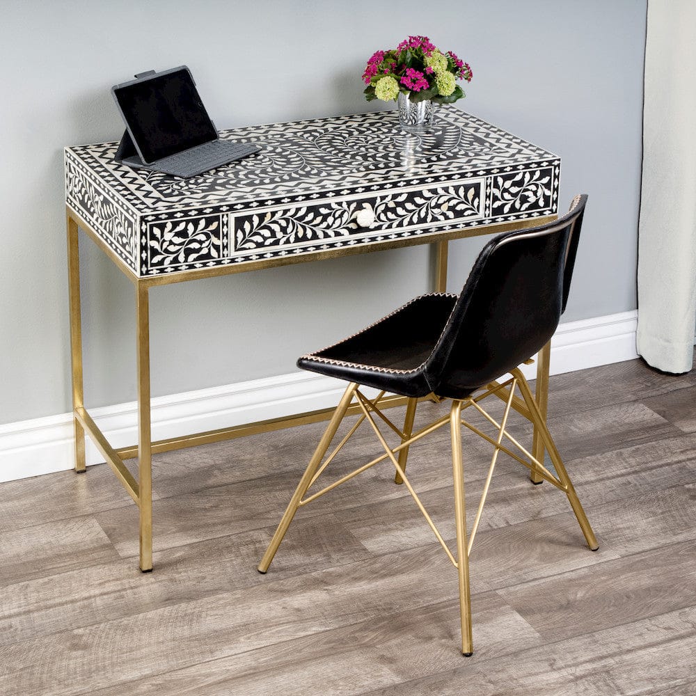 Butler Specialty Company - Perilla 36 in. W Rectangular Bone Inlay & Wood 1 Drawer Writing Desk, Black & White - 5529318 view 5