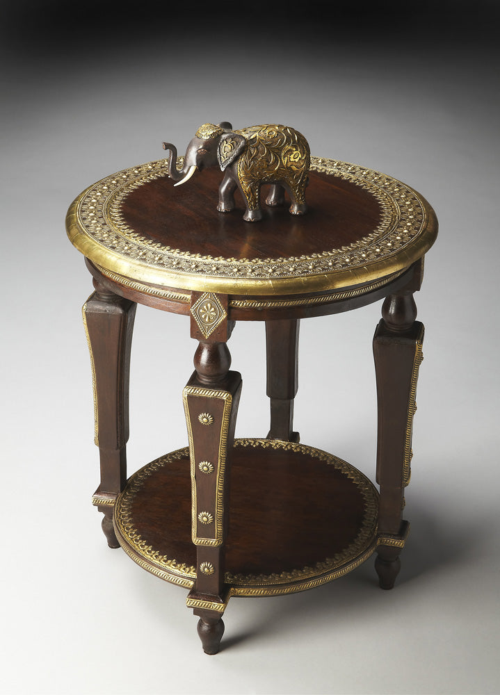 Butler Specialty Company - Artifacts - Ranthore 20 in. W Round Wood & Brass Foil Side Table, Dark Brown - 2039290
