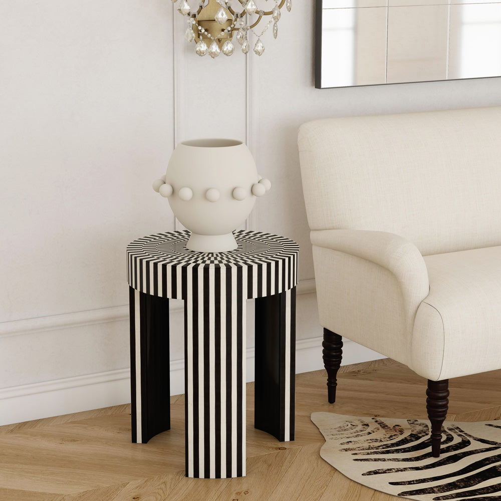 Butler Specialty Company - Rimma 18 in. W Round Bone Inlay & Wood Side Table, Black and White - 5587321