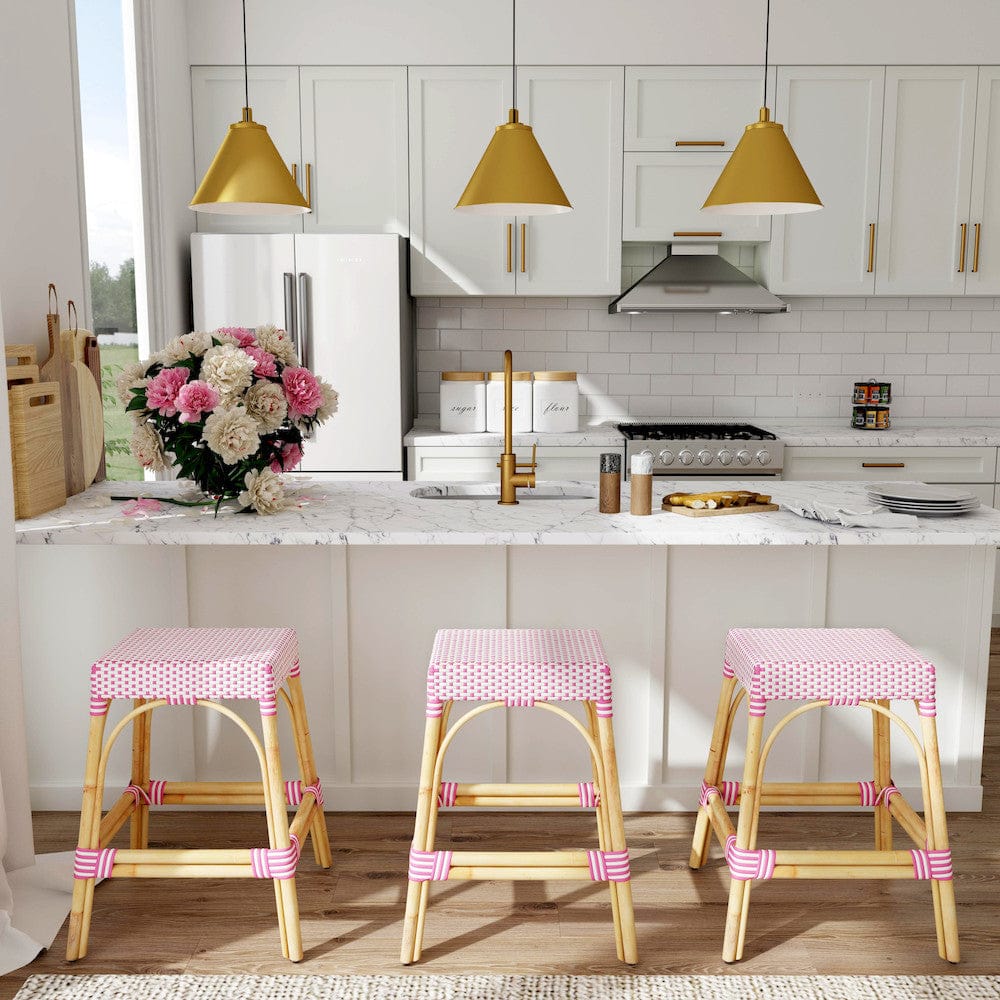 Butler Specialty Company - Robias 24.5 in. Seat Height Rectangular Rattan Backless Counter Height Stool, White and Pink Dot - 5513428 view 6