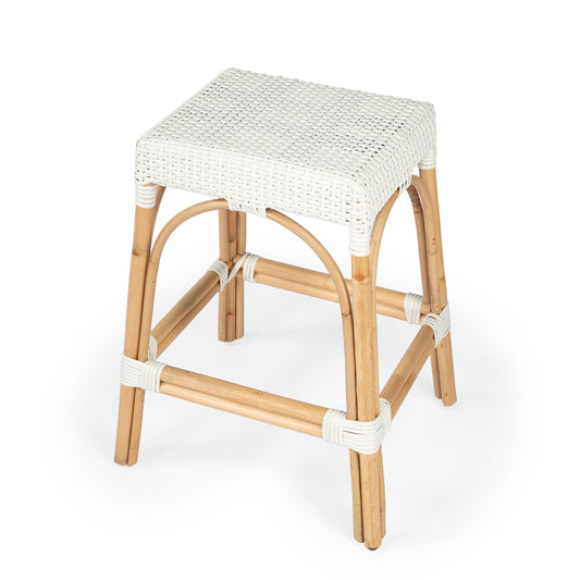 Butler Specialty Company - Robias 24.5 in. Seat Height Rectangular Rattan Backless Counter Height Stool, Glossy White - 5513304