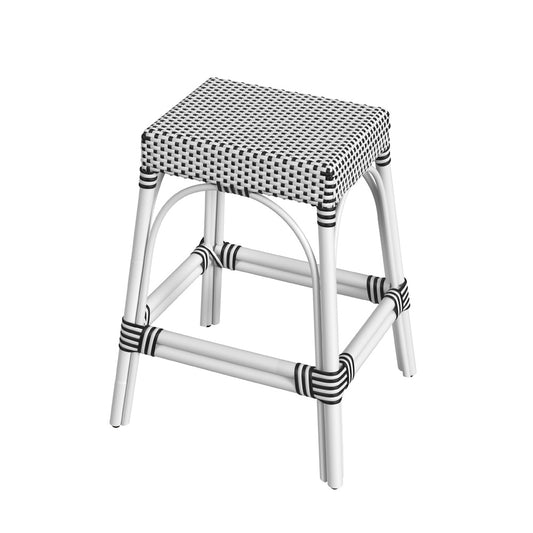 Butler Specialty Company - Robias 24.5 in. Seat Height Rectangular Rattan Backless Counter Height Stool, White and Black Dot - 5513288_CLOSEOUT