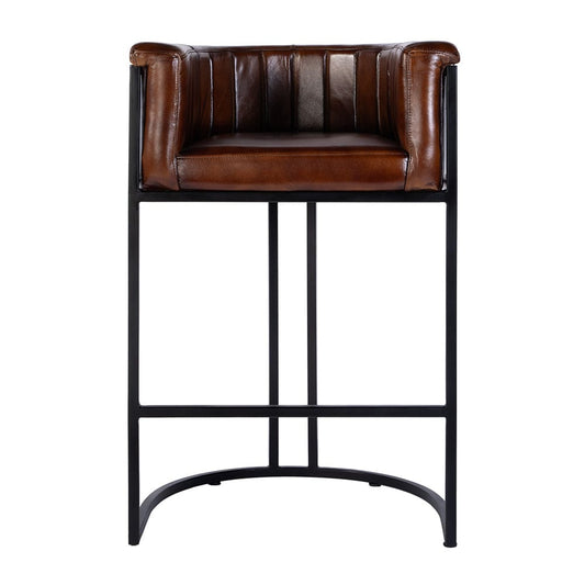 Butler Specialty Company - Rockford 29 in. Seat Height Leather and Iron Barrel Bar Stool w Footrest, Black, Brown - 5917344 View 2