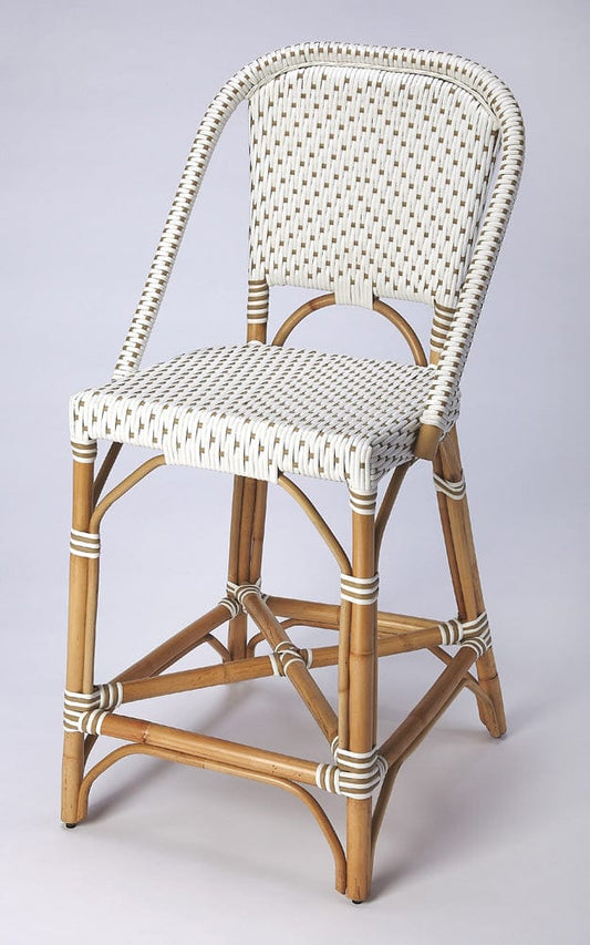 Butler Specialty Company - Solstice Indoor/Outdoor 25 in. Seat Height Rattan Counter Stool with Back & Footrest, White/Tan Dot - 5399415