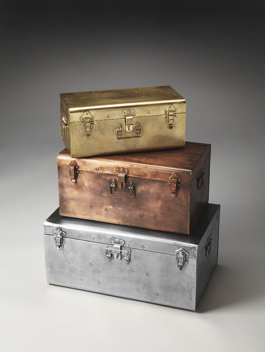 Butler Specialty Company - Hors D'oeuvres - Spirit Rectangular Metal Set of 3 Storage Trunks, Assorted - 2744016
