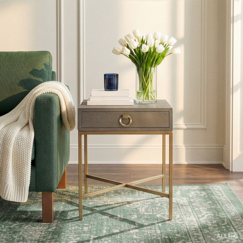 Butler Specialty Company - Sullia 20 in. W Rectangular Leather & Metal 1 Drawer End Table, Gold - 5591350 view 3