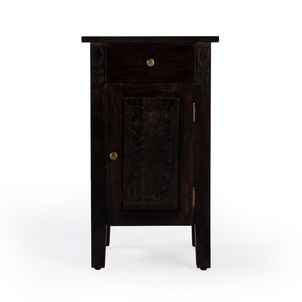 Butler Specialty Company - Switra 14 in. W Rectangular Wood & Metal 1 Drawer 1 Door End Table, Dark Brown - 1841403