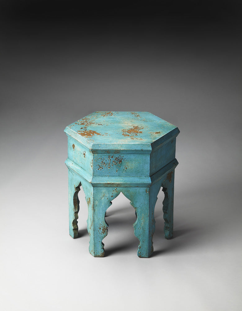 Butler Specialty Company - Artifacts - Tangiers 14 in. W Hexagonal Solid Wood Side Table, Blue - 3117290