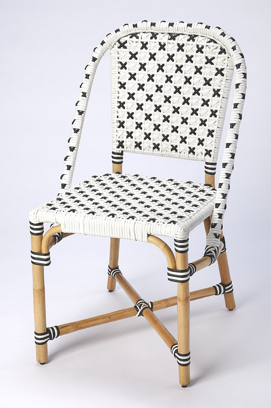 Butler Specialty Company - Tenor Indoor/Outdoor 18.5 in. Seat Height Rattan Side Chair with Back, White/Black - 5398295