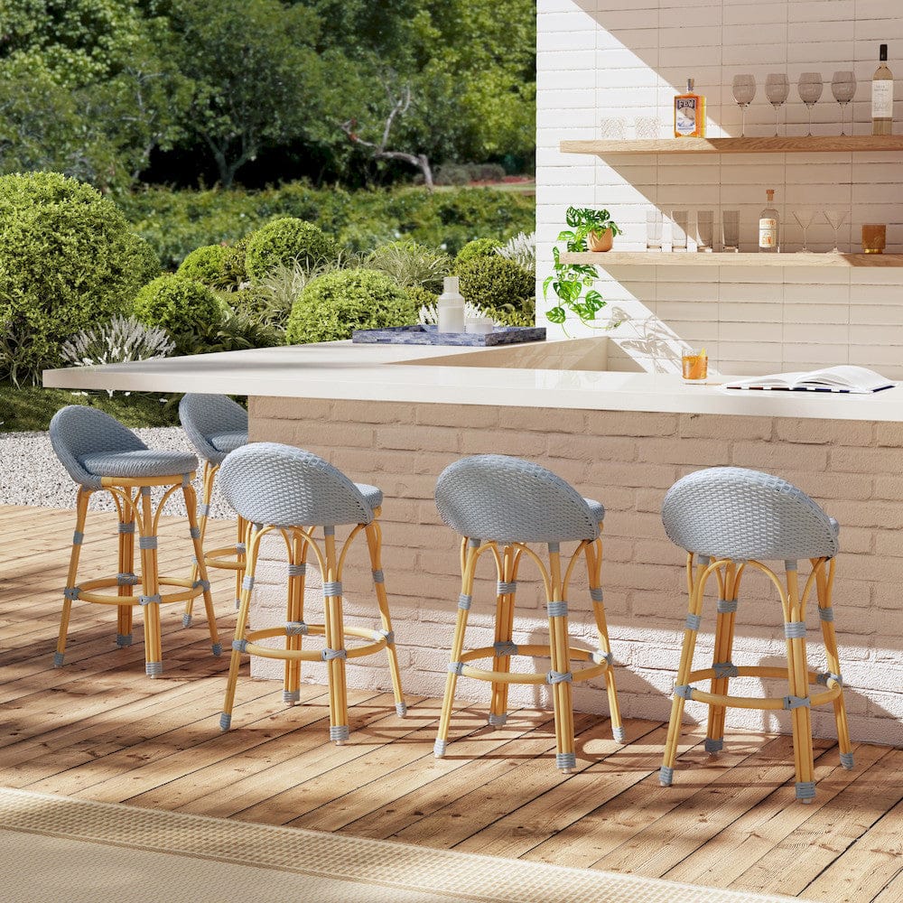 Butler Specialty Company - Tobias 24.5 in. Seat Height Outdoor Rattan and Metal Low Back Counter Stool, Baby Blue - 5649341 view 6