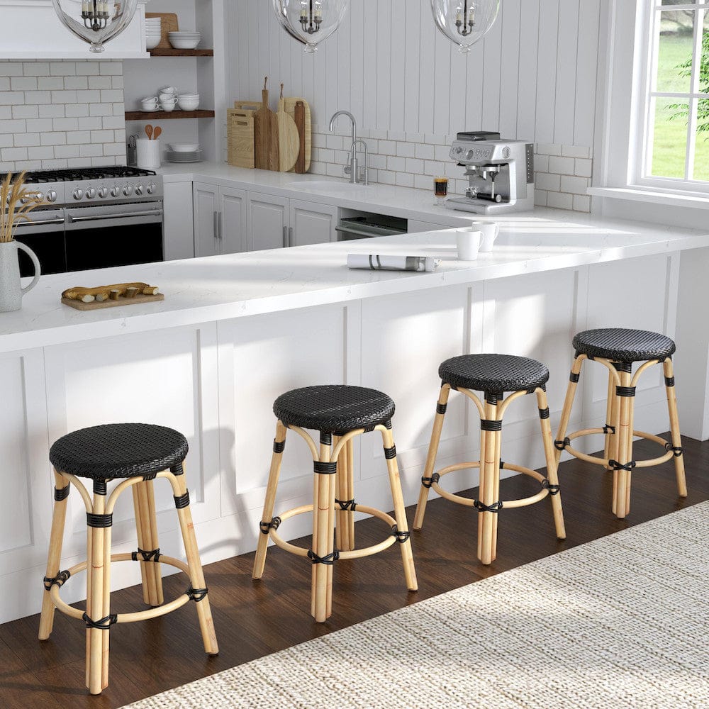 Butler Specialty Company - Tobias 24 in. Seat Height Rattan Round Backless Counter Height Stool with Footrest, Black - 9371425 view 6
