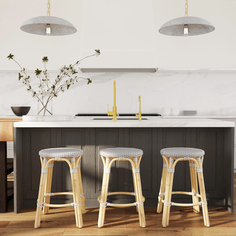Butler Specialty Company - Tobias 24 in. Seat Height Rattan Round Backless Counter Height Stool with Footrest, Gray/White Dot - 9371266 view 7