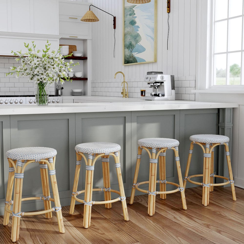Butler Specialty Company - Tobias 24 in. Seat Height Rattan Round Backless Counter Height Stool with Footrest, Sky Blue/White Dot - 9371194 view 6