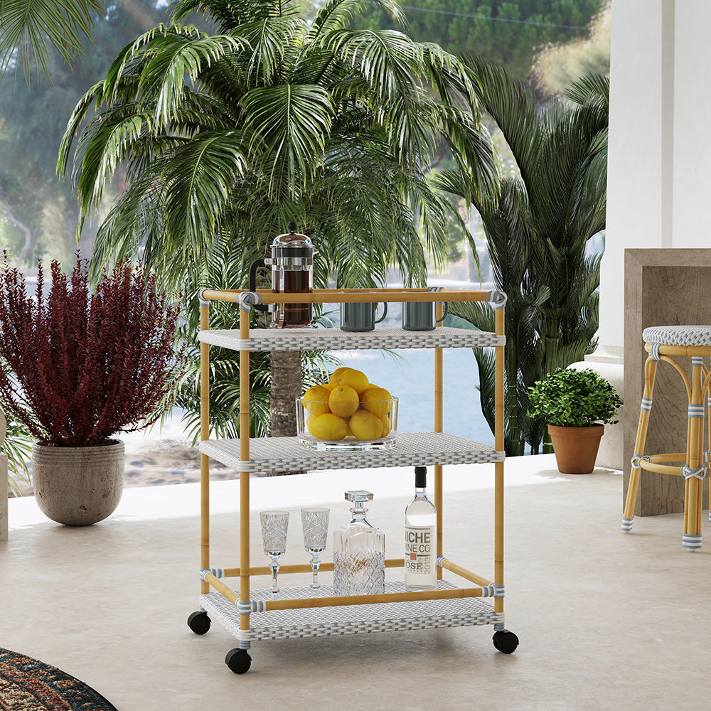 Butler Specialty Company - Tobias 24 in. W Outdoor Rattan and Metal 3 Tier Bar Cart, Baby Blue - 5651194 View 4