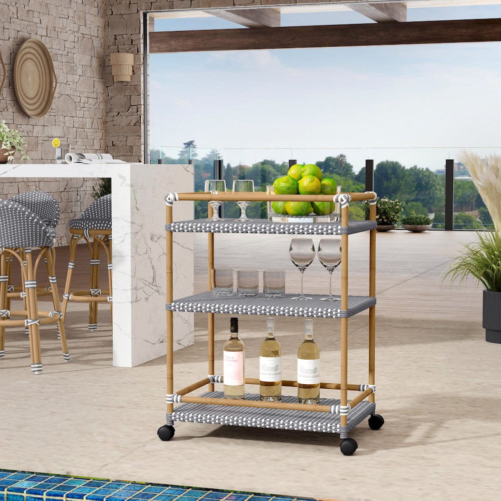 Butler Specialty Company - Tobias 24 in. W Outdoor Rattan and Metal 3 Tier Bar Cart, Gray - 5651329 view 5