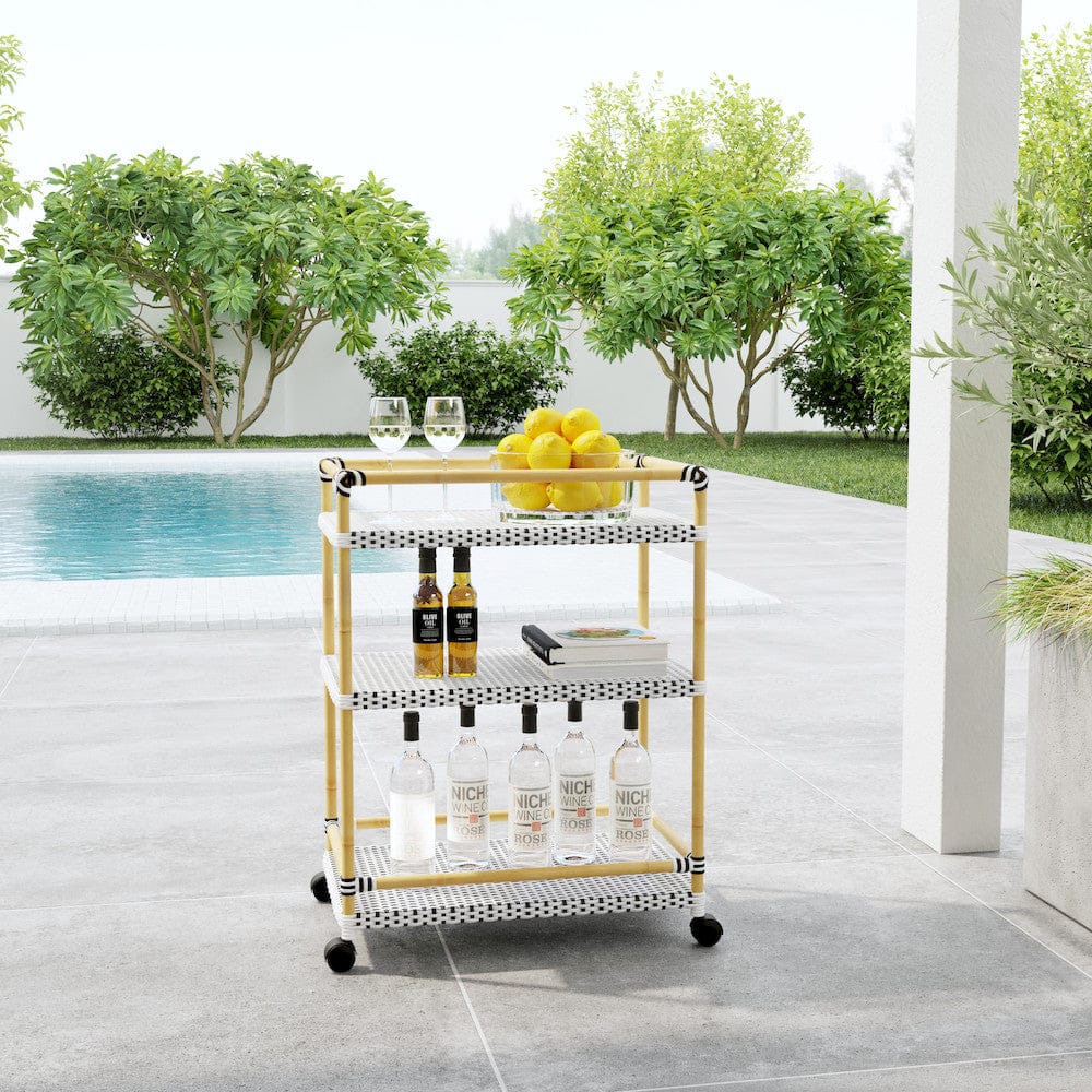 Butler Specialty Company - Tobias Indoor/Outdoor 24 in. W Rattan & Metal 3 Tier Mobile Bar/Serving Cart, Black/White - 5651434 view 6