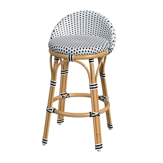 Butler Specialty Company - Tobias Indoor/Outdoor 24 in. Seat Height Rattan & Metal Low Back Counter Height Stool, Black/White - 5649434