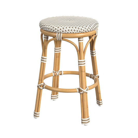 Butler Specialty Company - Tobias Indoor/Outdoor 24 in. Seat Height Round Rattan & Metal Counter Height Stool, Beige/White - 5648433