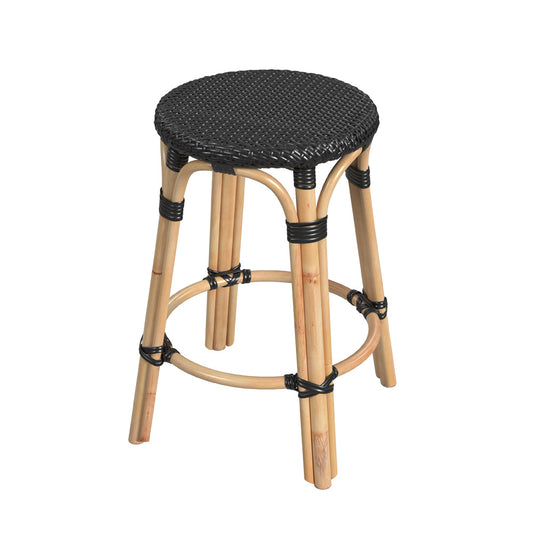 Butler Specialty Company - Tobias 24 in. Seat Height Rattan Round Backless Counter Height Stool with Footrest, Black - 9371425