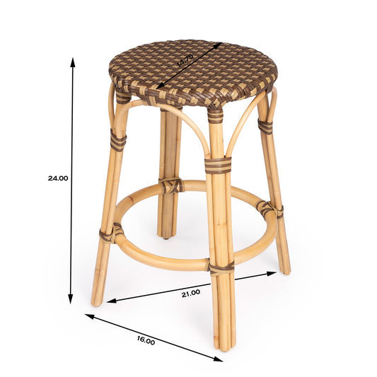 Butler Specialty Company - Tobias 24 in. Seat Height Rattan Round Backless Counter Height Stool with Footrest, Brown/Tan Dot - 9371354