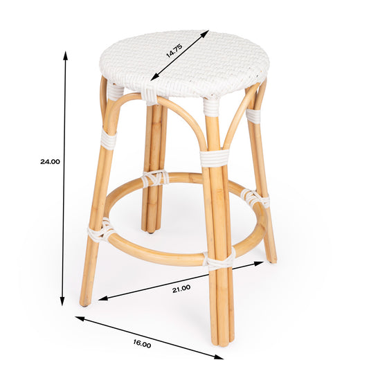 Butler Specialty Company - Tobias 24 in. Seat Height Rattan Round Backless Counter Height Stool with Footrest, Glossy White - 9371304