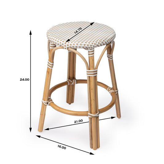 Butler Specialty Company - Tobias 24 in. Seat Height Rattan Round Backless Counter Height Stool with Footrest, Tan/White Dot - 9371415