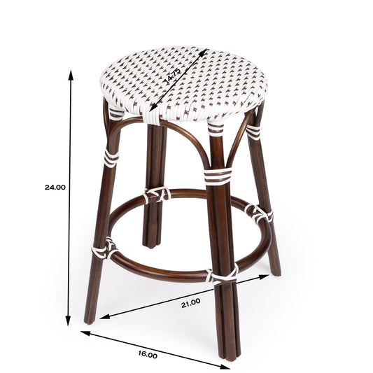 Butler Specialty Company - Tobias 24 in. Seat Height Rattan Round Backless Counter Height Stool with Footrest, White/Brown Dot - 9371117