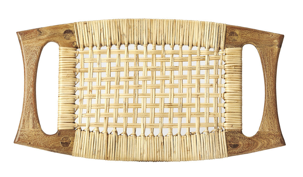 Butler Specialty Company - Tristan 17.5 in. Seat Height Natural Wood & Rattan Accent Stool, Light Brown - 4424312