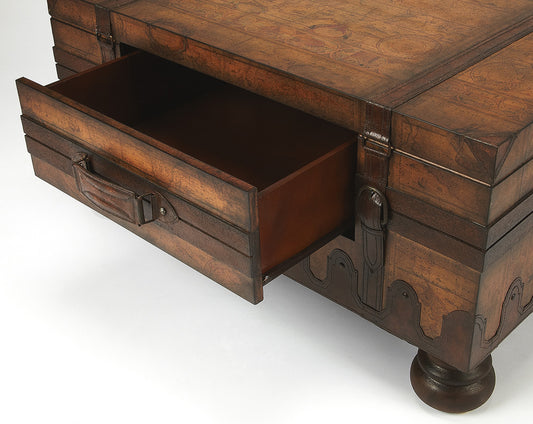 Butler Specialty Company - Heritage - Vasco 36 in. W Rectangular Wood & Leather Old World Map Trunk Table, Light Brown - 576070
