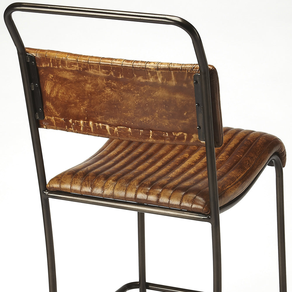 Butler Specialty Company - Vega 31 in. Seat Height Leather & Metal Bar Height Stool with Back & Footrest, Light Brown - 4349344_CLOSEOUT