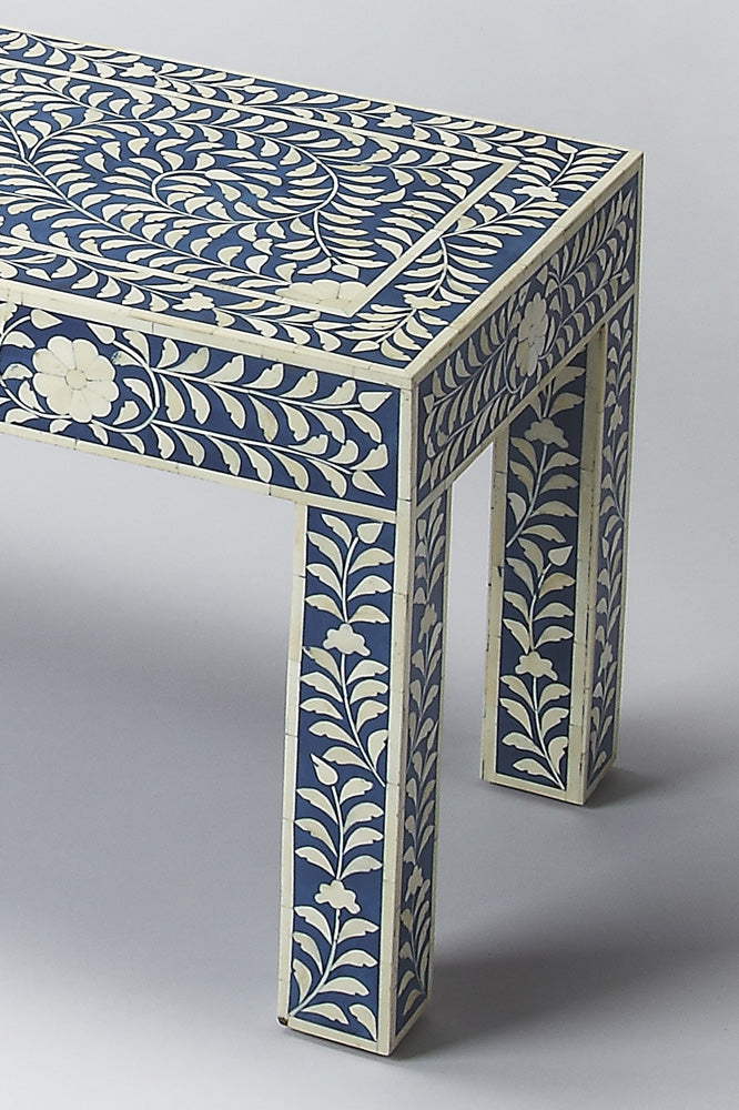 Butler Specialty Company - Vivienne 47.5 in. W Rectangular Bone Inlay & Wood Backless Bench, Blue - 3558319