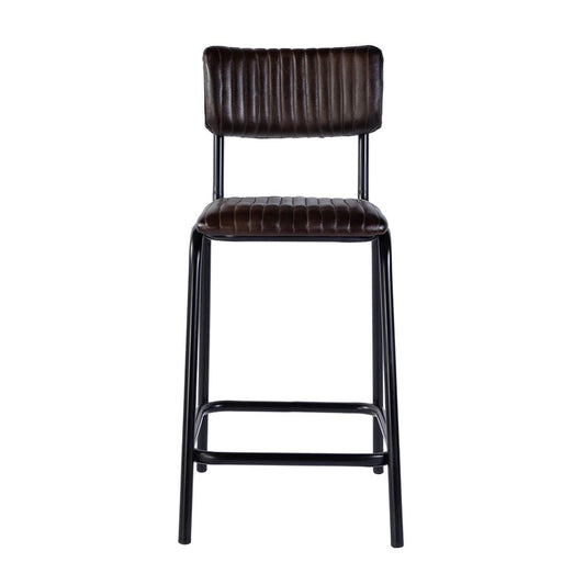 Butler Specialty Company - Waylon 31.5 in. Seat Height Leather and Iron Bar Height Stool w Back and Footrest, Black, Brown - 5879344 View 2