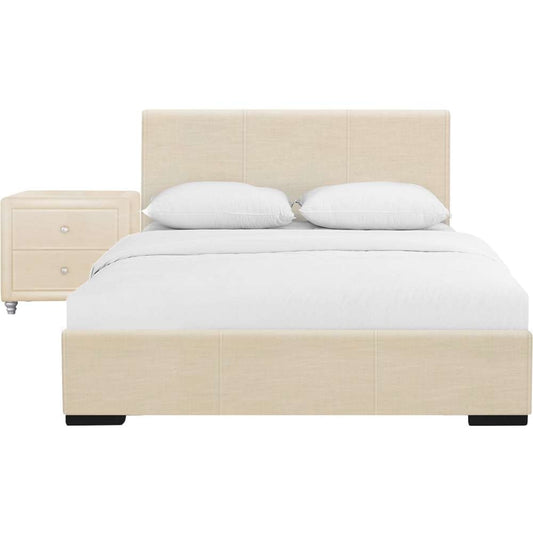 Camden Isle - Hindes Upholstered Platform Bed, Beige, Full with 1 Nightstand - 86952 veiw 2
