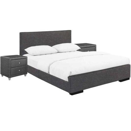 Camden Isle - Hindes Upholstered Platform Bed, Gray, King with 2 Nightstands - 86992 veiw 2