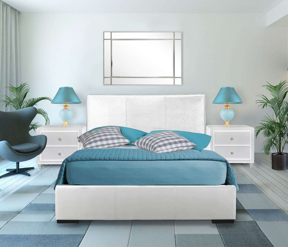 Camden Isle - Hindes Upholstered Platform Bed, White, Queen with 2 Nightstands - 86995 veiw 3