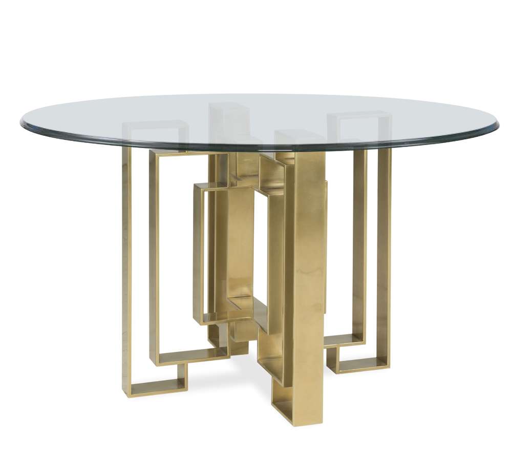 Century Furniture - Metal Dining Table Base Brass With Glass Top 60in - CRA-832B_78G-981T-60 veiw 1