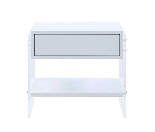 Chintaly - Barcelona Contemporary Wooden & Solid Acrylic Lamp Table w/ Drawer - BARCELONA-LT veiw 2