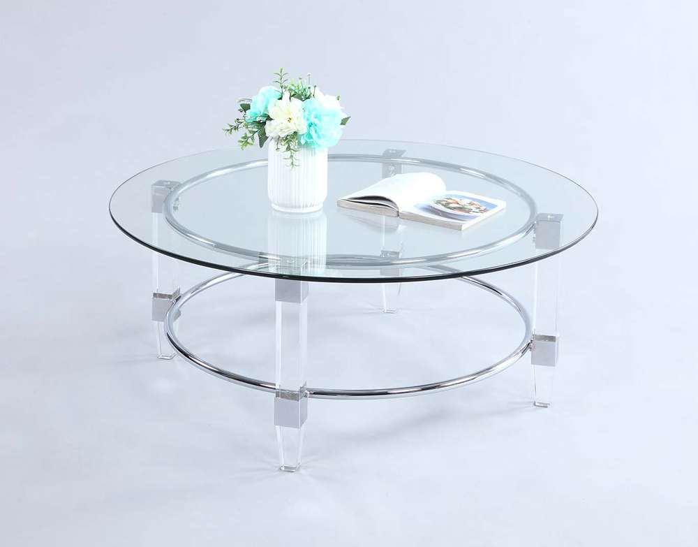 Chintaly - Contemporary Round Glass Top Cocktail Table Solid Acrylic Legs & Steel Frame - 4038-CT veiw 1