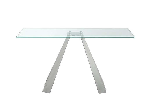 Chintaly - Dominique Contemporary 18in x 55in Glass Sofa Table w/ Flare Pyramid Base - DOMINIQUE-ST veiw 2