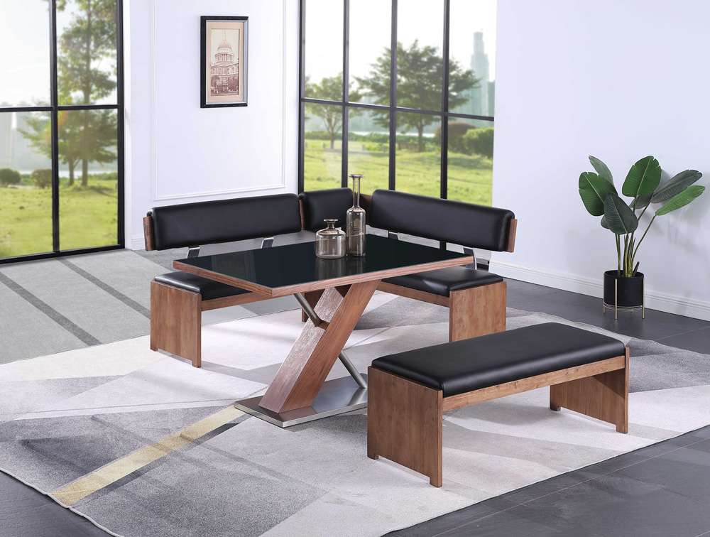 Chintaly - Emma - Modern All-wood Dining Set w/ Table, Nook & Bench - EMMA-3PC veiw 2
