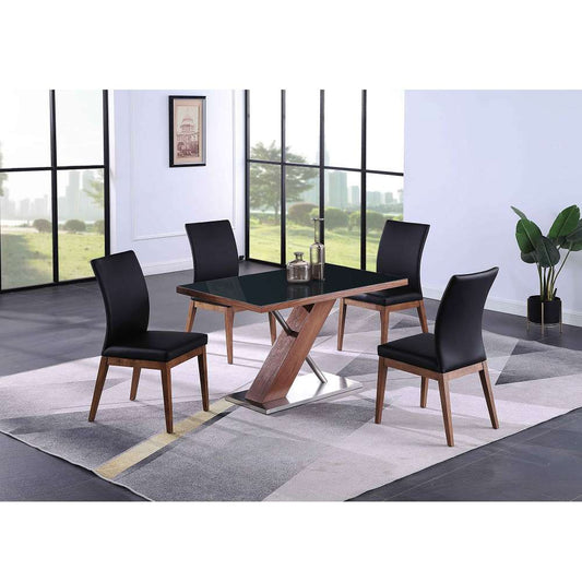 Chintaly - Emma - Modern Dining Set w/ Wooden & Black Glass Table & 4 Chairs - EMMA-5PC veiw 2